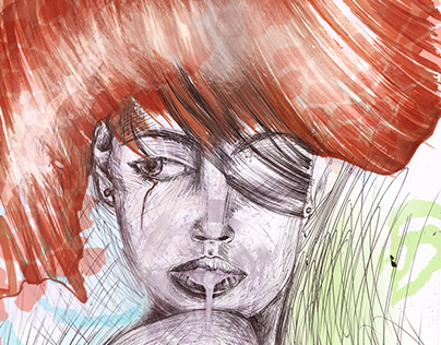 sketch girl on pencil and letraset (retouch photoshop)