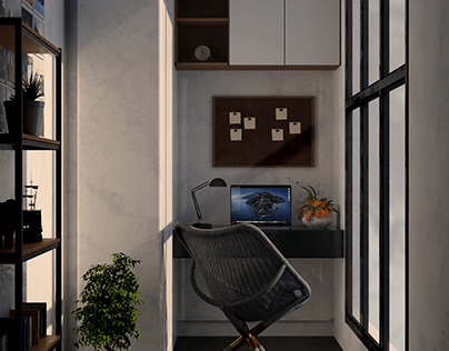 A 3d minimal Tiny work corner rende