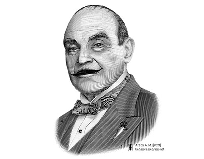 Hercule Poirot — David Suchet (engraving style)