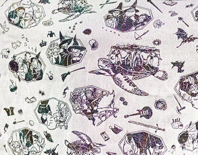 Discworld’s inspired jaquard fabric seamless pattern