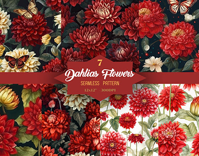 Dahlias flowers seamless pattern