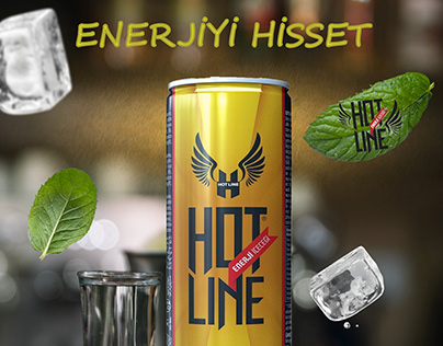 Hot Line enerji içeceği afiş tasarımı.