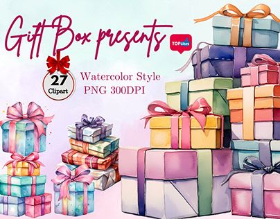 Gift box varity color and presents clipart watercolor