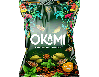 OKAMI Raw Organic Powder Package Design