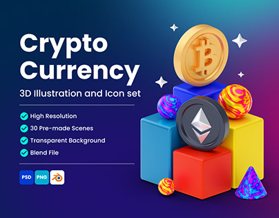 Crypto Currency 3D illustration and icon set