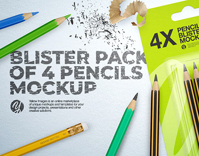 Blister Pack of 4 Pencils Mockup Presentation