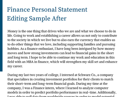 Finance Personal Statement Editing Sample After