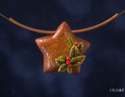 Star Biscuit Choker of Polymer Clay, Handmade Jewelry