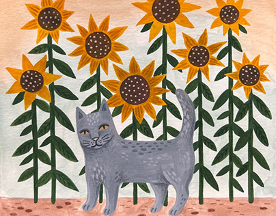 Sunflower Cat Illustration by Veronika Glazunova