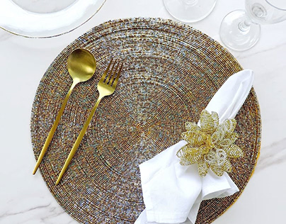 beaded placemats, embroidered placemats