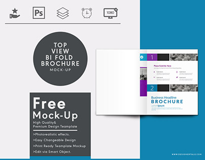 Free top view a4 bi fold brochure mock up
