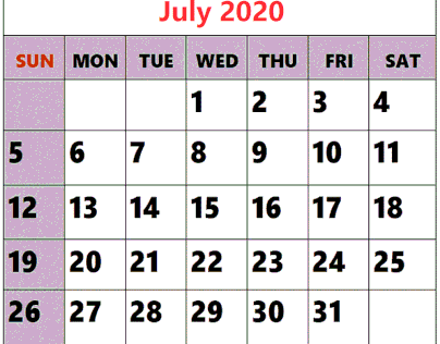 Calendar For July 2020