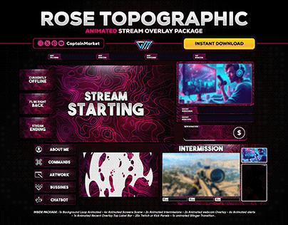 TOPOGRAPHIC ANIMATED STREAM OVERLAY PACK | TWITCH PACK