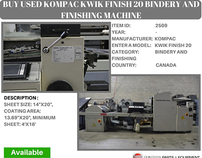 Buy Used KOMPAC KWIK FINISH 20 Bindery and Finishing