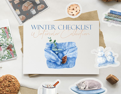 Winter Checklist Watercolor Clipart
