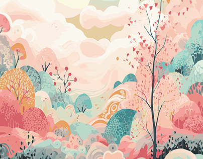 Pastel Colors Design of Trees and Sky