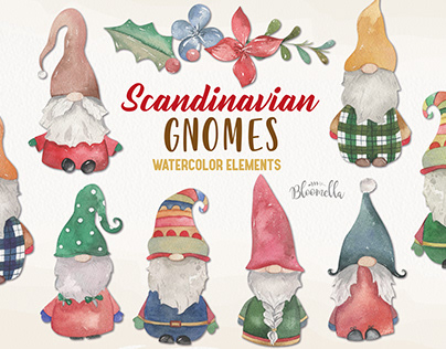 Scandinavian Gnomes Watercolor