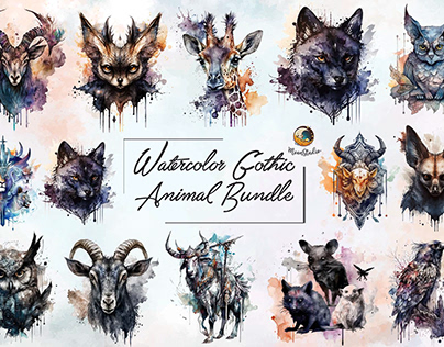Watercolor Gothic Animal Bundle