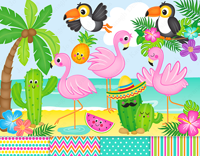 Flamingo clip art, Tropical flamingo, Cactus, Toucan