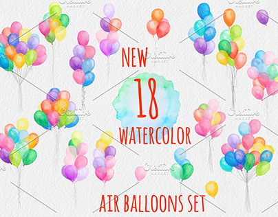 Watercolor air helium balloons set