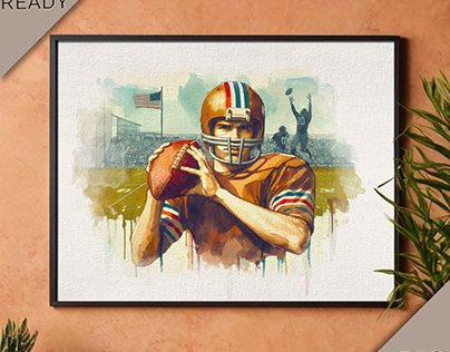 Watercolour passing quarterback, football picture