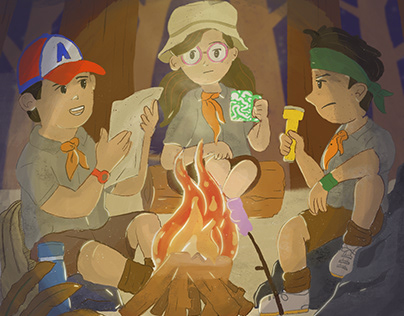 Boy Scout Team in Jungle Adventure Illustration