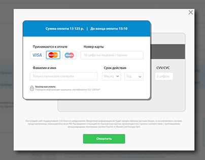 Payment window credit card