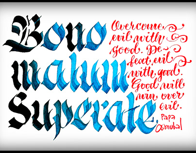 calligraphy- modified fraktur; bouncy letters