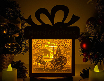 Santa 2 - Paper Cut Gift Light Box File - Cricut File