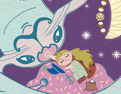 Children's book illustration. Dragon and a ladybug