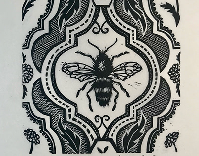 Honey Bee Lino print repeat Pattern