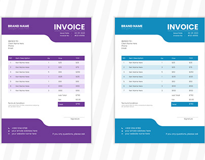 Business Invoice Design 2 color bundle