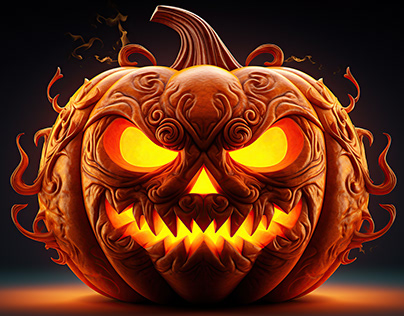 Glowing halloween pumpkin on black background