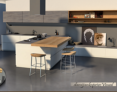 modern kitchen concrete and oak wood decor