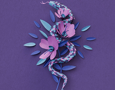 Snake and Flowers 3D Paper illustration