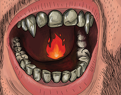 Flames and silver teeth. An Illustration By Shah
