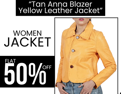50% Off Tan Blazer Anna Yellow Leather Jacket for Women