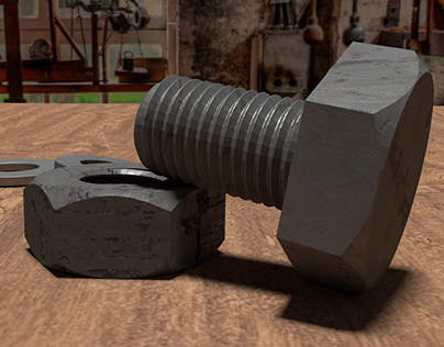 3D Rendering of nuts and bolts