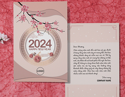 New Year Greeting Card - Pink Rectangular Card