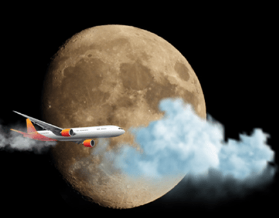 Plane with Moon backdrop