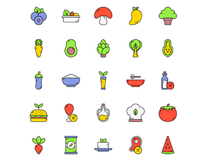 Colored Vegetarian Food Icons