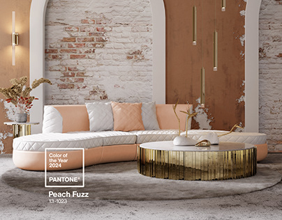 PANTONE 2024 Peach Fuzz in Living Room Decor