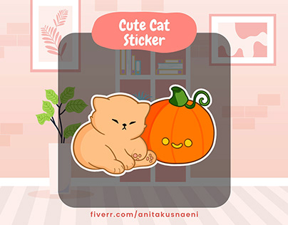 Cute Cat Pumpkin Character Sticker Illustration