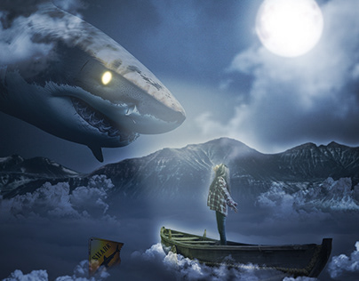 Photo Manipulation _ Flying Shark In The Sky