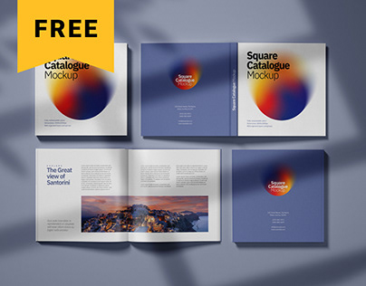 Free Square Catalogue, Magazine Mockup