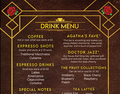 Agatha's - Drink and Food Menu Design