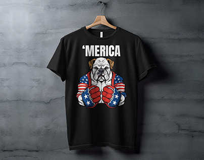 "Merica Bulldog USA Flag Funny 4th of July T-shirt