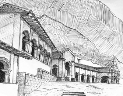 Dambulla cave temple illustration for paper article