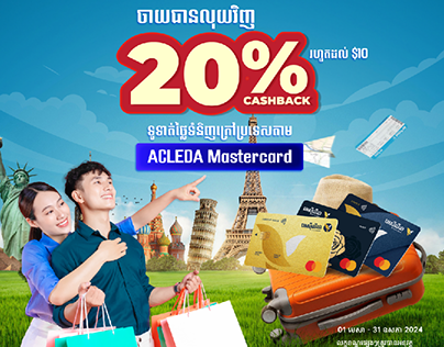 Cashback 20% around the world pay by Acleda Mastercard