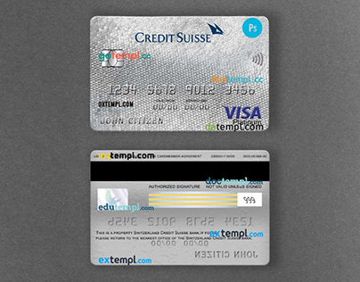 Switzerland Credit Suisse bank visa card template